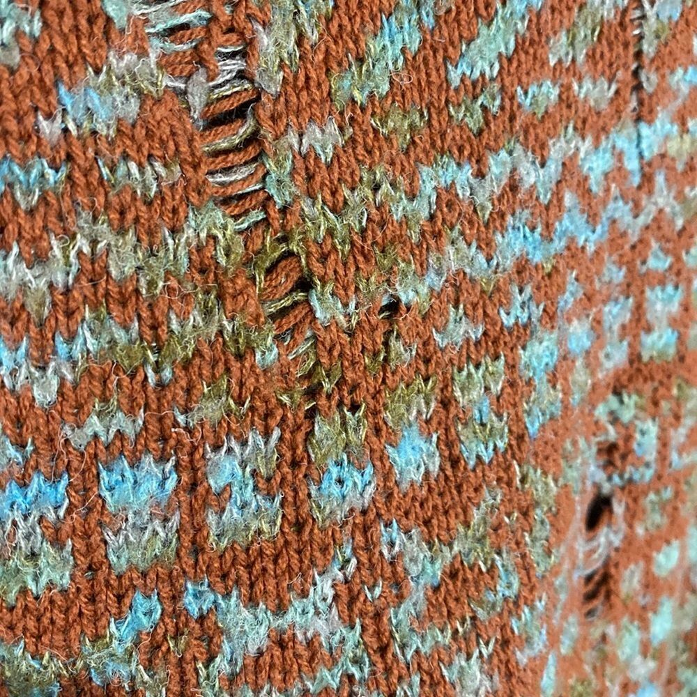 BDG Distressed Brown & Teal Cropped Fair Isle Long Sleeve Sweater - Picture 2 of 10